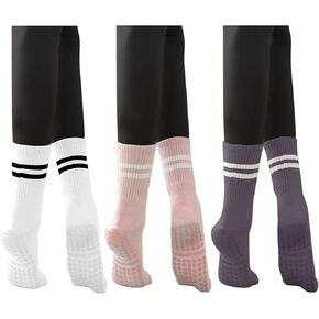 Pilates Socks with Grips for Women, Grippy Yoga Socks Cotton Mid-tube Non Slip Sticky Socks for Dance, Ballet