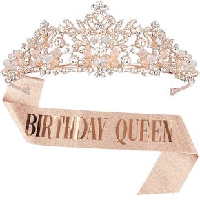 طقم تاج ووشاح عيد الميلاد من حجر الراين - تاج ذهبي وردي لحفلات الزفاف ومستلزمات أعياد الميلاد للنساء in Kuwait
