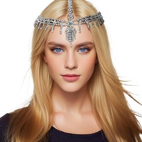 VIJIV 1920s Headpiece for Women Great Gatsby Accessories Roaring 20s Costumes Crystal Rhinestone Head Pieces Dressy Flapper Headbands for Bride Wedding Gold