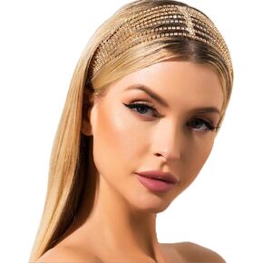 Layered Head Chain Rhinestone Hair Jewelry Elastic Headpiece Wedding Crystal Bridal Prom Costume Headband for Women and Girls in Kuwait