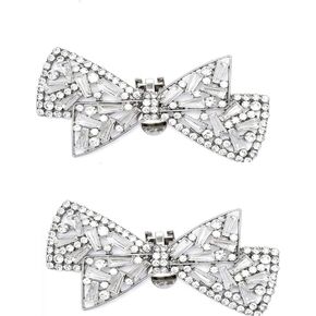 1 Pair Faux Crystal Rhinestones Bow Shoe Clips Elegant Removable Shoe Charms Bowknot Shoes Jewelry Decorative for Women Bride Wedding Party