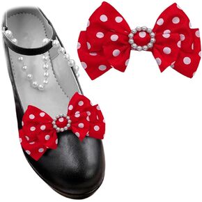 Tsangbaby Polka Dot Bow Shoes Clips 2 Pcs Pearls Bownot Shoe Decorations Clips Removable Ribbon Bow Shoes Charms Clip for Pointed Pump
