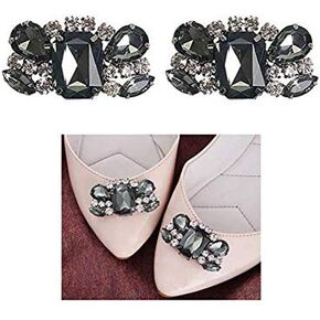 Rhinestone Crystal Flower Shoe Buckle Shoe Clips Dress Hat Accessories for Bridal Wedding Party Shoe Decoration (Black)
