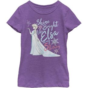 Disney Frozen Birthday Queen Five Girl's Heather Crew Tee