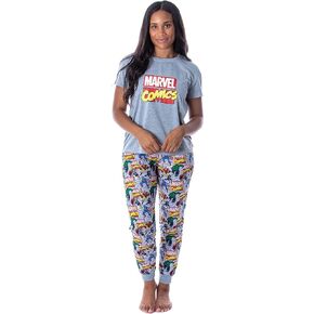 Marvel Women's Character Comic Book Print 2 Piece Jogger Pajama Set