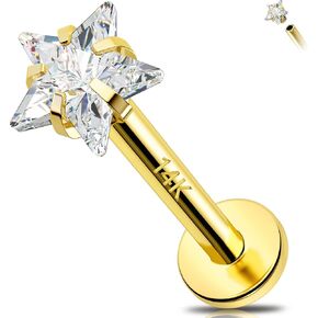 Melighting 14K الصلبة الذهب الغضروف القرط 16G الذهب القلب شقة الظهر القرط نجمة اللولب ثقب المجوهرات داخليا مترابطة منحني تشيكوسلوفاكيا الذهب مجوهرات Labret للنساء 8mm in Kuwait