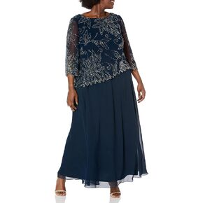 J Kara Women's Plus Size 3/4 Sleeve Scallop Edge Bodice Mock Flare Dress in Kuwait