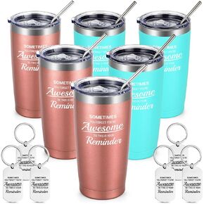 Qtencas 4 Pcs Thank You Gifts, You're Awesome Stainless Steel Travel Tumbler with Keychain, Appreciation Inspirational Christmas Gifts for Men Women Coworkers Employee Friends Sister, 20oz Colorful