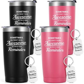Qtencas 4 Pcs Thank You Gifts, You're Awesome Stainless Steel Travel Tumbler with Keychain, Appreciation Inspirational Christmas Gifts for Men Women Coworkers Employee Friends Sister, 20oz Colorful