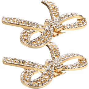 Rhinestone Shoe Charms Bow Shoe Clips Gold Rhinestone Shoe Buckles Decorative Shoe Buckle Removable Rhinestone Shoe Clips Bow Shoe Decorations Wedding Shoe Clips