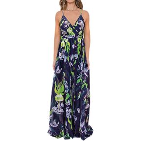 Yuanlar Women's Summer Spaghetti Strap Floral Printed Long Maxi Dress V Neck Wrap Beach Dresses