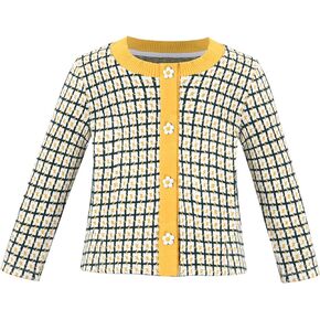 Sunny Fashion Girls Dress Green Plaid Flower Button Knit Long Sleeve Warm Casual