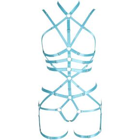 Women Body Harness Set Carnival Garter Belt Set Elastic Hollow Top Bra Punk Gothic Dance Costume (0029)