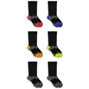 Fruit of the Loom Boys' 6-Pair Half Cushion Crew Socks (Medium, Black Multi)