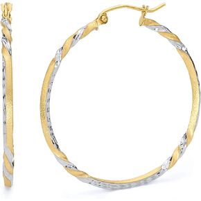 14k REAL Two Tone Gold 2mm Thickness Twist Hoop Earrings (35mm Diameter)