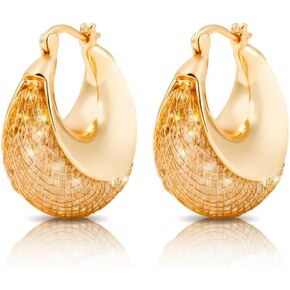 Gold and Crystal Huggie Earrings Chunky Hoop Earrings Silver Pin