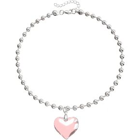 Sweet Aesthetic Chunky Glass Puffy Big Heart Coloured Glaze Pendant Choker Beaded Chain Adjustable Rope Velvet Necklace Cute Simple Jewelry for Women Girls