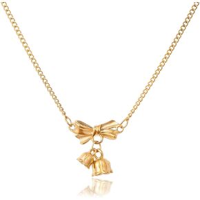 18K Gold Bow Necklace,Dainty Bow Pendent Choker Necklace Bowknot Bow Tie Necklace for Women Girls