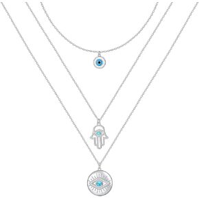 Lonyinlg Hamsa Hand of Necklace Good Luck Protection Amulet Jewelry Evil Eye Hand of Fatima Pendant CZ Triple Layered Necklaces Gift for Women Men