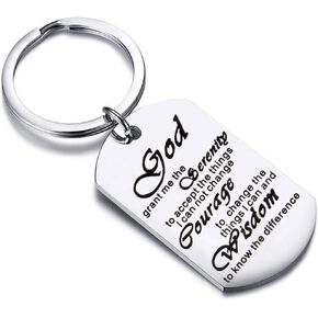 Serenity Prayer Keychain Necklace Recovery Bible Verse Necklace Keyring Gift