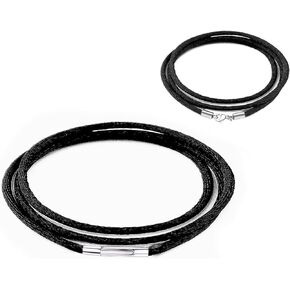 Findout Handmade 3mm Black Silk Cord Chain Necklace With Stainless Steel bayonet Clasp Unisex soft and smooth silk Chain For Men Women Girl Boy 14-36inch & Free Steel Silk Chain