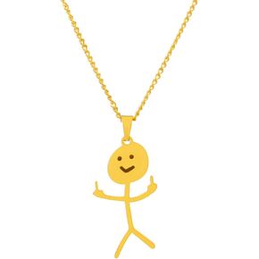 Funny Doodle Necklace Personalized Stainless Steel Middle Finger Pendant Necklace Cool Handmade Long Distance Friendship Jewelry Gift for Men Women Teen Girls Boys