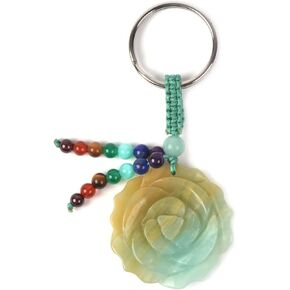Gemstone Flower 7 Chakra Reiki Tassel Healing Keychain Bag Charm Pendant Key Chain Ring 3.1 Inches