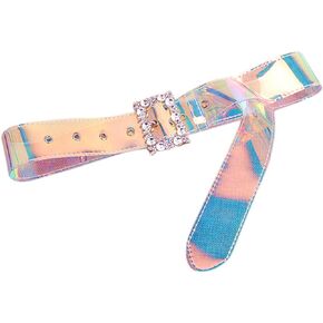 ANKOMINA Fashion Wide Clear Belt Transparent Crystal Rhinestone Buckle Waist Belt for Women Girls Jeans Shorts Pants