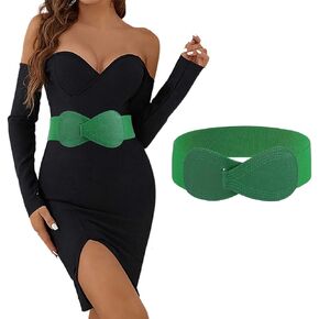 Tgirls Women Elastic Belt Wide Waist Belts for Dresses 8-shaped Interlock Buckle Belt Vintage Stretchy Dress Belt