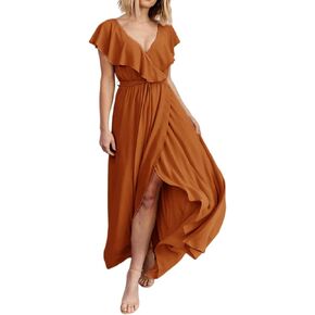 BerryGo Women's 2023 Summer Casual Ruffle Wrap Maxi Dress Formal Short Sleeve Deep V Neck Flowy Bridesmaid Long Dress
