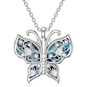 TOUPOP Butterfly Urn Necklace for Ashes s925 Sterling Silver Abalone Shell Pendant Necklaces Cremation Jewelry w/Funnel Filler Keepsake Memorial Jewelry Butterfly Gifts for Women Girls