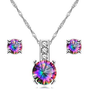 Uloveido 10mm Simulated Mystic Topaz Rainbow Heart Cubic Zirconia Solitaire Pendant Necklace Platinum Plated Y891