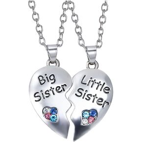 Sisters Gifts from Sister Birthday Gifts Big Sister Little Sister Necklace for 2 Matching Heart Necklaces Presents for Sister Best Friends Necklace for 2 Girls
