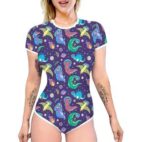 ABAFIP Women's Short Sleeve Romper Pajamas Bodysuit Cute One Piece Sleepwear Bodycon Jumpsuit Nightwear