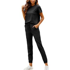 JELLYOGA Lounge Sets for Women 2 Piece Short Sleeve Long Pants Matching Loungewear Pajama Set Sweatsuits Jogger Outfits