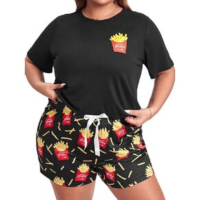 SOLY HUX Womens Plus Size Cute Cartoon Pajamas Super Soft Comfy Pjs Ladies Shorts Sleepwear Sets
