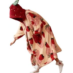 Loizziuy Bear Clothes Bear Flannel Pajamas Women Strawberry Pajamas Winter Sets for Women Cute Printed Long Sleeve