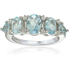 Sterling Silver Blue and White Topaz 5-Stone Half Eternity Band Ring