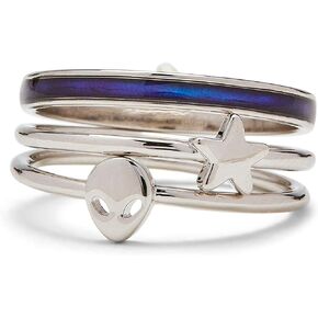 Pura Vida Silver-Plated Lost in The Cosmos Stackable Ring Set - Brass Band, 4 Pieces, Sizes 5-9