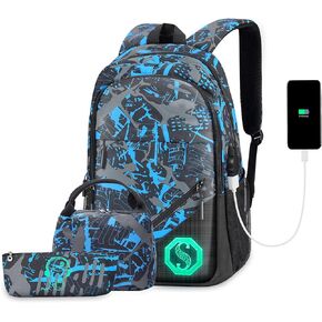 Goodking Laptop Backpack for Boys School Bags for Kids with USB Charging Port, Water Resistant Backpack Travel Daypack 15.6" Laptop Bag with Lunch Bag and Pencil Case