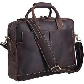 Polare Leather Briefcase for Men Business Travel Messenger Bags 15.6 Inch Laptop Bag YKK Metal Zipper