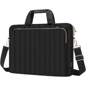 MOSISO Laptop Shoulder Bag, 15-15.6 inch Computer Bag Compatible with MacBook 16 inch, HP, Dell, Lenovo, Asus, Razer Notebook, Vertical Quilted Messenger Bag With Detachable Sleeve Bag, Black