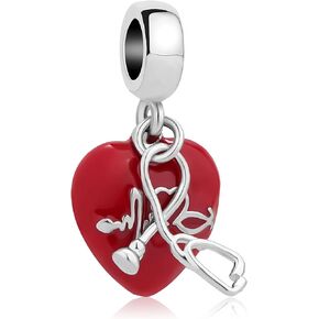 LSxAB Stethoscope Charm Compatible with Pandora Charm Bracelet Family Red Heart Medical Nurse Doctor Mom Friends Daughter Support Birthday Patience