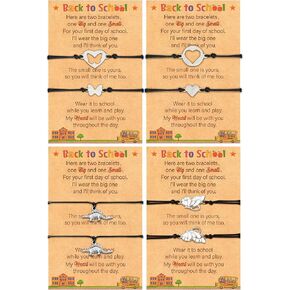 8Pcs Back to School Bracelet, First Day of School Gifts Mother Daughter Friendship Matching Bracelets, Compass Heart Star Infinity Charm Adjustable String Wish Bracelets for Women Girls Teacher