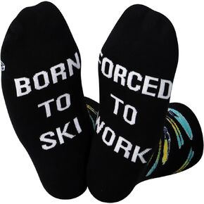 ZJXHPO Skier Crew Sock Skiing & Snowboarding Gift Born To Ski Forced To Work Novelty Sock Skiing Lover Gift