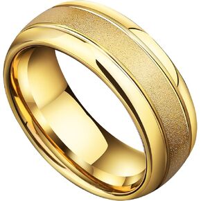 LOYAL MOON Tungsten Arc Golden Silvery Design Rings for Men Women Frosting Fashion Jewelry Carved Party Birthday Gift