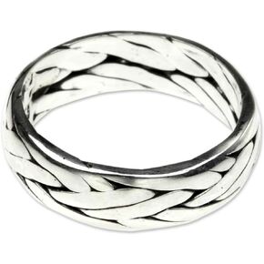 NOVICA Artisan اليدوية .925 خاتم من الفضة الاسترليني مضفر للجنسين من بالي إندونيسيا "Singaraja Weave"