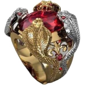 Snake Ring,Gothic Cobra Ring for Men,Viking Snake Totem Biker Ring Punk Cobra Snake Red Stone Ring for Boys Ruby Cobra Ring Cobra Signet Jewelry