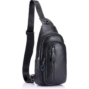 BULLCAPTAIN Mens Sling Bag Genuine Leather Chest Shoulder Backpack Crossbody Outdoor Travel Casual Daypack