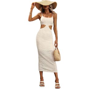 Milumia Waist Cut Out Midi Dress High Waist Pencil Bodycon Backless Sleeveless Summer Dresses for Women